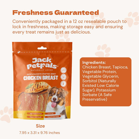 '-12oz -1 Pack Jacks Favorite Crafted Jerky Chicken Breast - Premium Natural Chicken Jerky for Dogs - High Protein