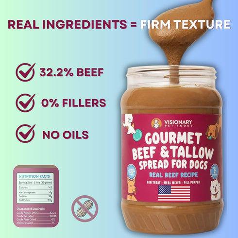 12oz Visionary Pet Foods Beef Meat Spread - Healthy Dog Treat - Alternative to Dog Peanut Butter, Xylitol Free, No