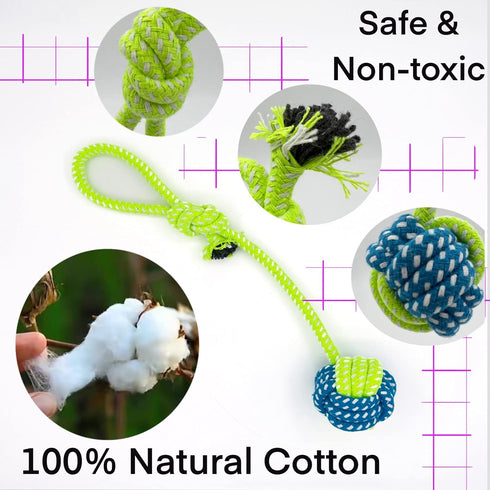 Tug of War Dog Toy for Small Breeds, 4-Pack Rope with Ball Attached for Interactive Play, Puppy Gift