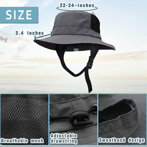 Surf Bucket Hat Waterproof Sun Hat with UPF 50+ UV Protection, Adjustable Chin Strap for Water Sports, Surfing