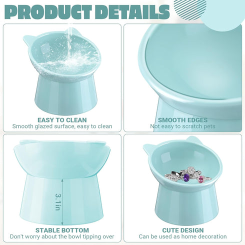 Zhehao 2 Pieces Plastic Raised Bowl Set, Tilted Elevated Cat Food and Water Bowls, Anti Vomit Dishes for Cats and Small