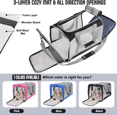 TIYOLAT 20 Lbs, 2 4 Pet Carrier for Large Cats of Collapsible Carrier Bag for Big Cat or Kittens,Soft Sided Puppy
