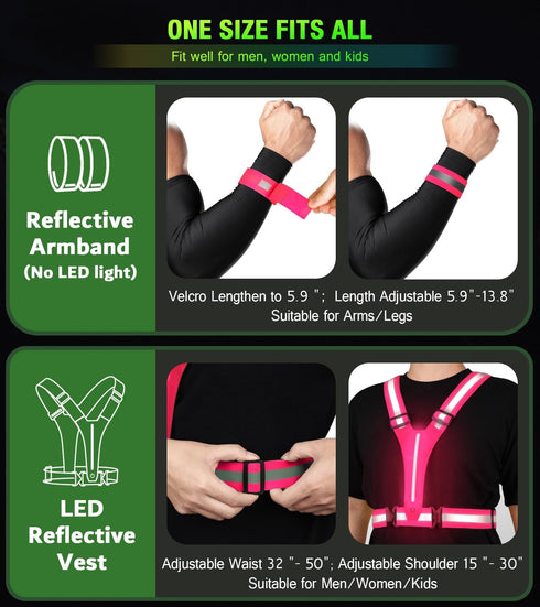 LED Light Up Running Vest, Reflective Vest for Night Walking, Rechargeable High Visibility with Adjustable Waist