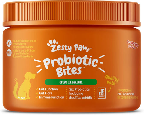 Zesty Paws Probiotics for Dogs - Digestive Enzymes for Gut Flora, Diarrhea & Bowel Support - 50 Count Soft Chew