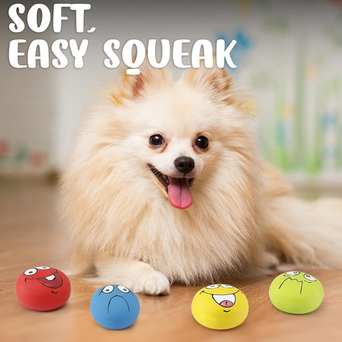 4 Pack Smiley Face Squeaky Dog Toys, 2.8" Soft Latex Rubber Balls for Small Medium Puppy Pet Dogs (Emoji)