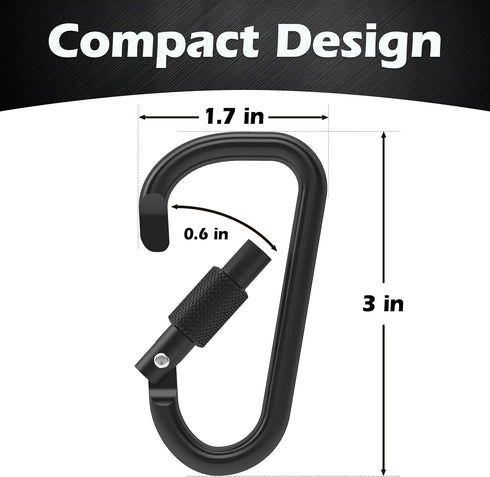 Gold Lion Gear Aluminum Carabiner w/Lock 3 Inch | Heavy Duty D Shape Buckle for Key Ring, Backpack Clip