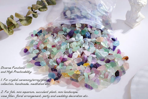 2lbs QINJIEJIE Fluorite Crystals Aquarium Gravel Stones Tumbled Stone Polished Rocks Colorful Crushed Reiki Healing