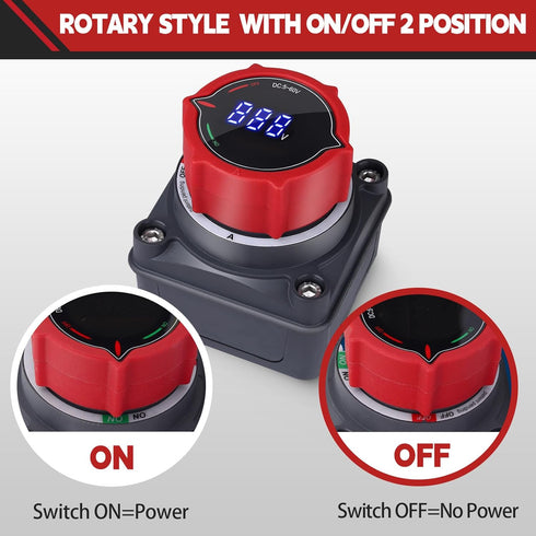 5-60V AWBLIN Upgrade Battery Disconnect Switch with Voltmeter, DC Master Isolator Cut/Shut Off Switch for Marine Boat