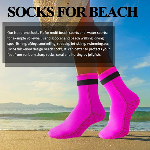 Neoprene Water Socks for Men Women Kids, 3mm Anti-Slip Beach Socks for Kayaking, Snorkeling, Diving