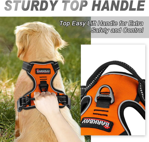 BARKBAY No Pull Dog Harness with Front Clip - Heavy Duty Reflective Control Handle for Large Dog Walking (Orange, S)