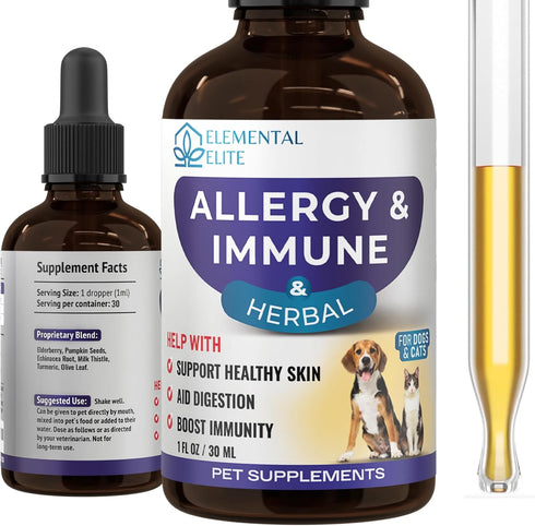 EDUZEBRA Allergy Relief Drops for Dogs & Cats, Natural Anti-Itch Support Supplement, Soothes