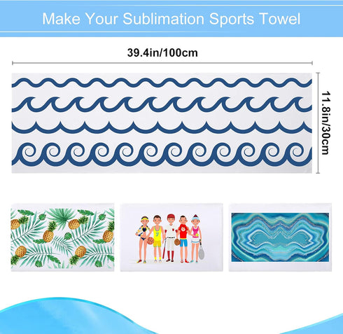 24 Count 40"x12" BBTO Sublimation Cooling Towels Bulk for Sports White Golf Sweat Gym Towel Ice Breathable Soft Chilly