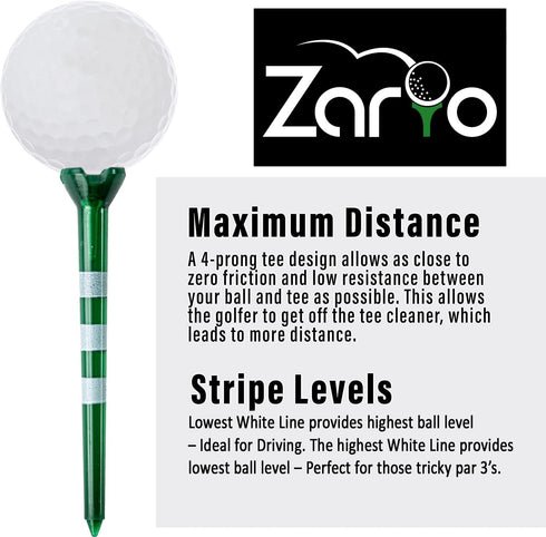 Zario Golf Tees 3 1/4" with 1 1/2 inch Combo, Plastic Golf Tees - Near Unbreakable - 50 Count