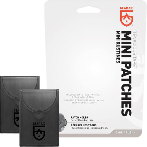 GEAR AID Tenacious Tape Mini Patches to Repair Jackets, Tents and Rain Gear, Black and Clear, 1.5” x 2.5”, 2 Pack by GEAR AID