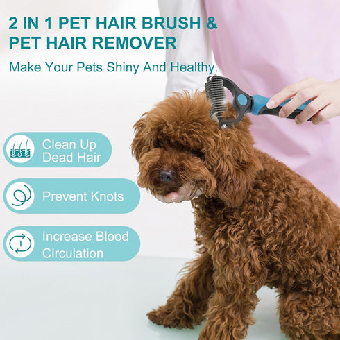 Pet Grooming Brush - Double Sided Undercoat Rake for Dogs & Cats, Professional Deshedding Brush for Removing Knots