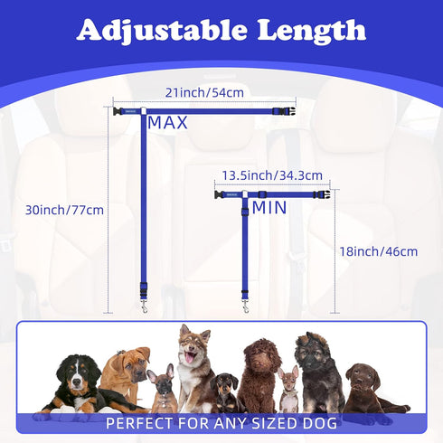 BWOGUE 2 Packs Dog Cat Safety Seat Belt Strap - Adjustable Nylon Fabric Restraints for Vehicle