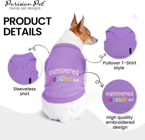 Parisian Pet Dog Cat Clothes Tee Shirts - Embroidered T-Shirt Pampered Poochie, XL