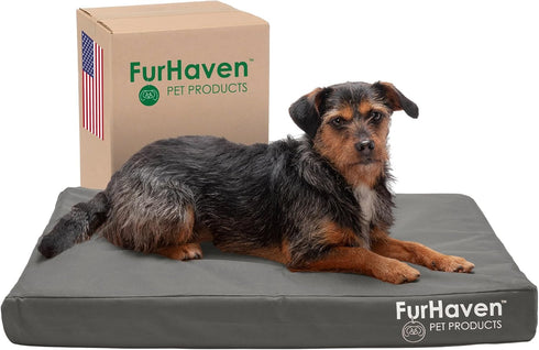 Furhaven Water-Resistant Cooling Gel Dog Bed for Medium/Small Dogs, Removable Washable Cover, Indoor/Outdoor Oxford