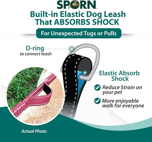 Double Handle Heavy Duty Dog Leash, Built-in Elastic, Reflective Stitching for High Visibility, Pink