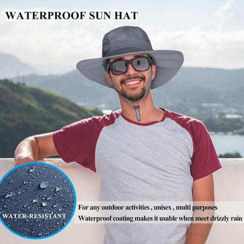 Sun Hat for Men and Women - UPF 50+ Waterproof Wide Brim Bucket Hat for Hiking, Garden, Safari, Beach