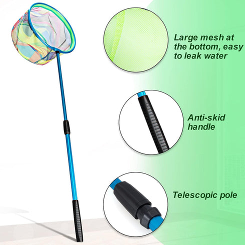 Lanboon Kids Fishing Net - Telescopic Landing Net with Aluminum Pole Handle, Collapsible Bucket Sand Pail, Butterfly