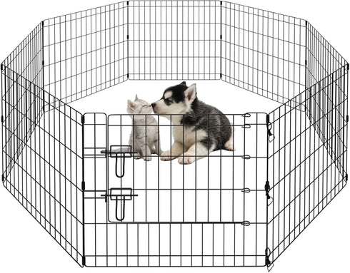 PEEKABOO Dog Pen Pet Playpen, Indoor Foldable Metal Wire Exercise Puppy Play Yard, Outdoor 8 Panels 24 Inch (Black)