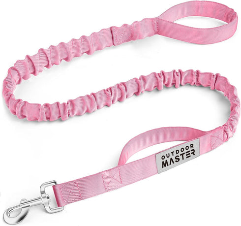 OutdoorMaster Bungee Dog Leash, Heavy Duty with Shock Absorption, 2 Padded Handles for Improved Dog Safety (Pink, 4FT)
