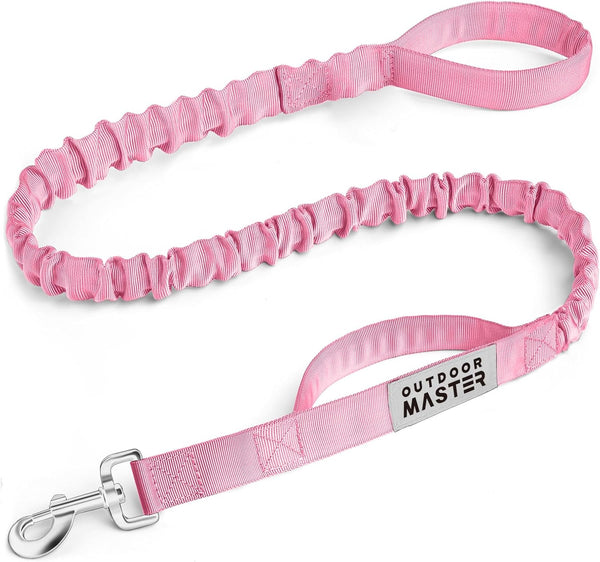 OutdoorMaster Bungee Dog Leash, Heavy Duty with Shock Absorption, 2 Padded Handles for Improved Dog Safety (Pink, 4FT)