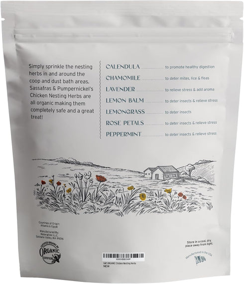 (10 oz, Sassafras & Pumpernickel's Certified USDA Organic Chicken Nesting Herbs Resealable Bag) Aromatic Herbs