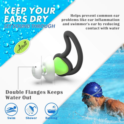 Hearprotek Ear Plugs for Swimming, Waterproof Silicone Water Earplugs for Adults, Juniors, Pool Shower Bathing