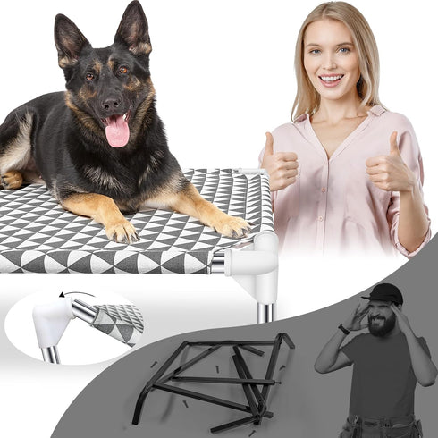 Elevated Outdoor Dog Bed, Updated Raised Pet Cot, Indoor Durable with No-Slip Rubber Feet, Fits up to 100lbs, Gray, L