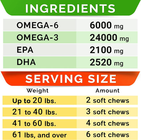 STRELLALAB Omega 3 for Dogs - Fish Oil Treats, Allergy & Itch Relief, Skin & Coat Supplement, 360Ct Salmon Flavor