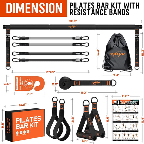 Pilates Bar Kit with Resistance Bands - Multifunctional Yoga Pilates Bar for Full-Body Workouts at Home Gym
