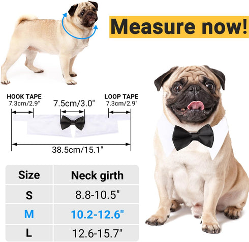 Segarty Black Bow Tie Dog Collar, Adjustable White Tux Bowtie for Small Pets, Formal Necktie for Cats Puppies