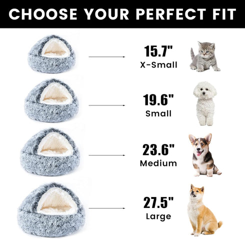 NOYAL Round Hooded Plush Dog Bed, Anti-Anxiety Fluffy Donut Bed for Small and Medium Dogs and Cats
