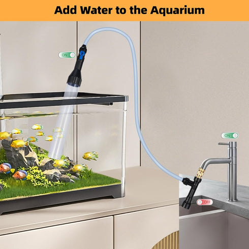 Gravel Vacuum for Aquarium Fish Tank Siphon with Three Metal Faucet Adapter and Long Hose 50 Feet