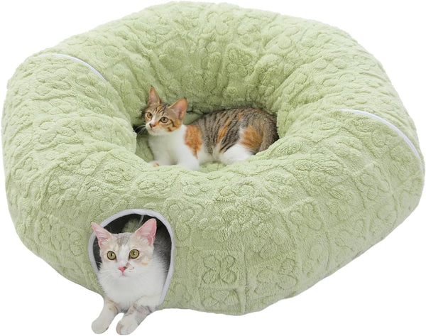 PEQULTI Cat Tunnel with Bed for Indoor Cats, Cat Play Donut Tunnel