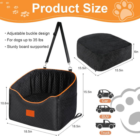 XIEEAOZEE 35 lbs, Dog Car Seat for Small Dogs, Memory Foam Booster Dog Seat for Dogs up to Elevated Pet Car Seat
