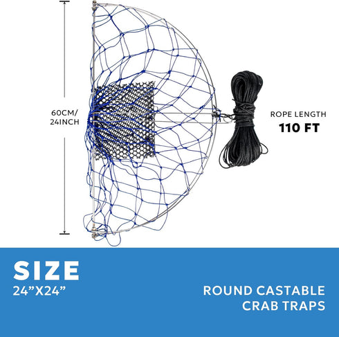 110' Castable Crab Traps with Orange Crab Rope and Stainless Steel Bait Pin