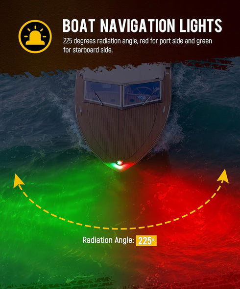 1Pcs 24 Partsam Marine Boat Bow Lights, LED Red and Green Navigation Light for Vessle Pontoon Yacht Skiff Skeeter