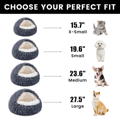 NOYAL Round Hooded Plush Dog Bed, Anti-Anxiety Fluffy Donut Cave for Small Medium Dogs and Cats