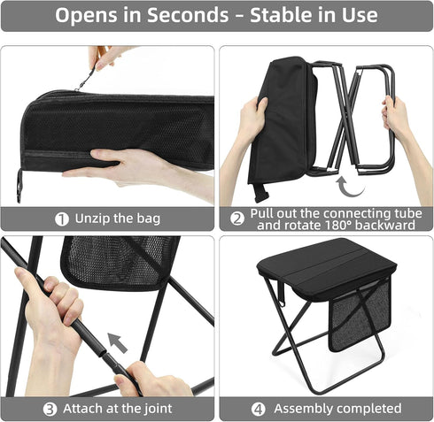 CarryEpic Backpacking Portable Folding Camp Stool with Side Pocket, Taller Foldable Camping Stool for Adults, Metal