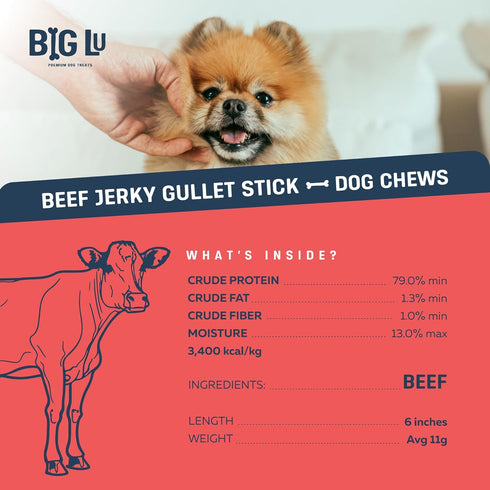 6-Inch 12 Count, Beef Jerky Sticks for Dogs, All-Natural Beef Gullet, Grass-Fed Jerky Chews, Fully Digestible