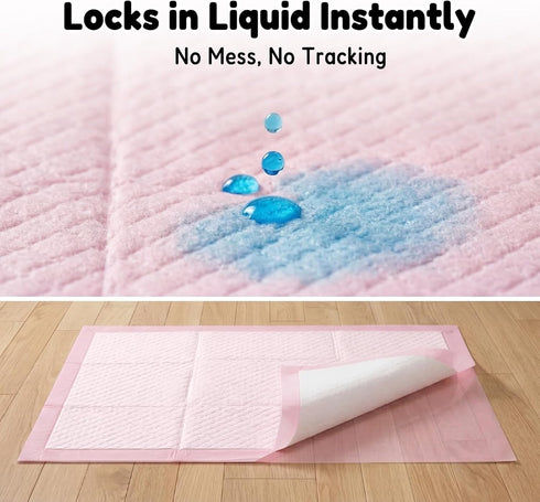 23" 23", 6-Layer 100 Count MoMoCo Pink Puppy Pads x Super Absorbent Dog Pee Pads, Leak-Proof Training Pads for Hardwood