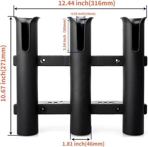 Fishing Rod Holder Bracket, Tube 3 Rod Rack for Boat, Kayak, Garage Storage or Truck, Side-Mount (Black)