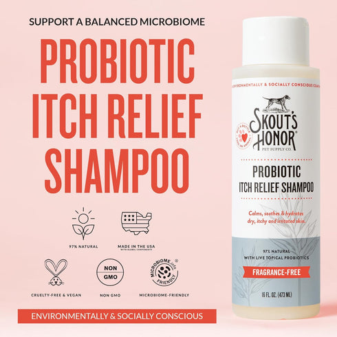 3's, 16 Oz SKOUT'S HONOR Probiotic Itch Relief Shampoo for Pets - Non-Medicated, Fragrance-Free, Paraben