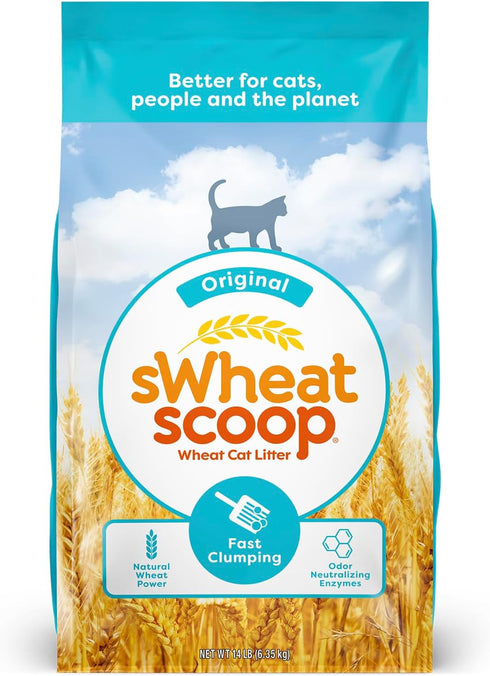 Natural Wheat Cat Litter, 14 Pound Bag, Original, Fast Clumping with Odor Neutralizing Enzymes