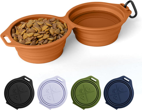 Pup Culture Dual Collapsible Dog Bowls | Portable Silicone Travel Water Bowl for Dogs | Food Grade, No Plastic Rim,