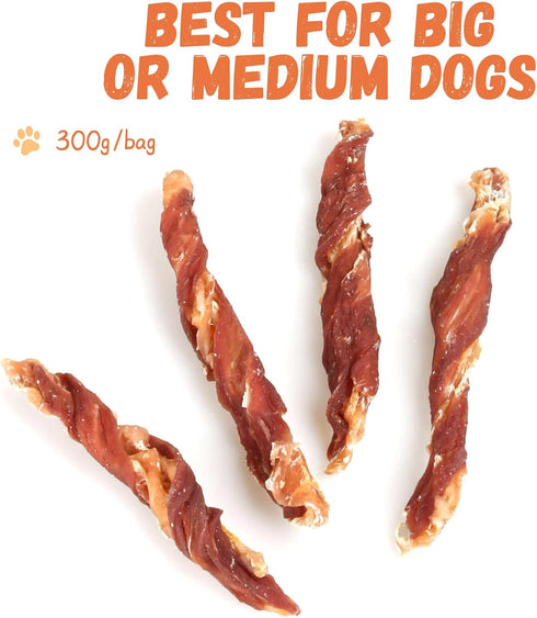 Dog Jerky Treats, Triple Flavor Jerky Twist Sticks 5 inch, Chicken Duck Wrapped Cod Sticks Rawhide Free Grain Free Dog Training Snacks Chewy Sticks Treats for Medium Large Dog 28-29 Counts
