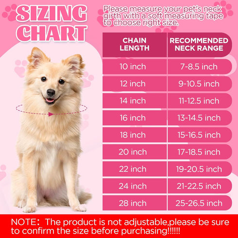 14inch Glitter Dog Chain Collar, Pink Silver Diamond Cuban Dog Chains Necklace for Small Medium Dogs Cats
